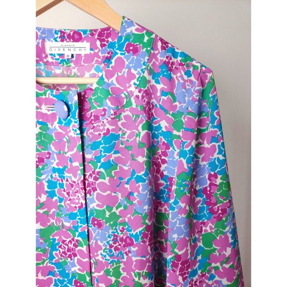 90s vintage Givenchy floral one button duster jacket/ pink, blue, green floral - Picture 4 of 10